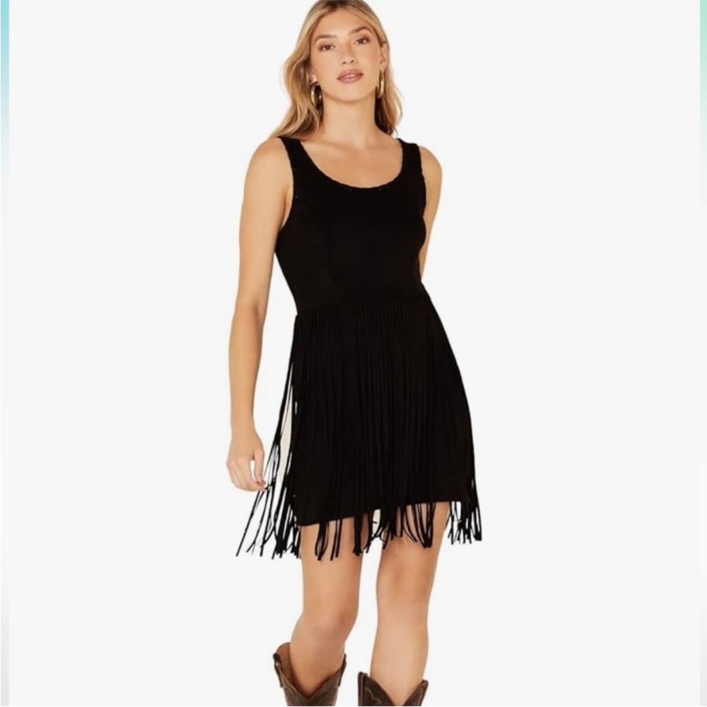 IDYLLWIND LADY LUCK BLACK FRINGE MINI DRESS
